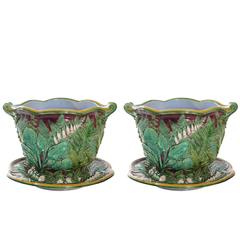 Minton Majolica Cache Pots and Saucers