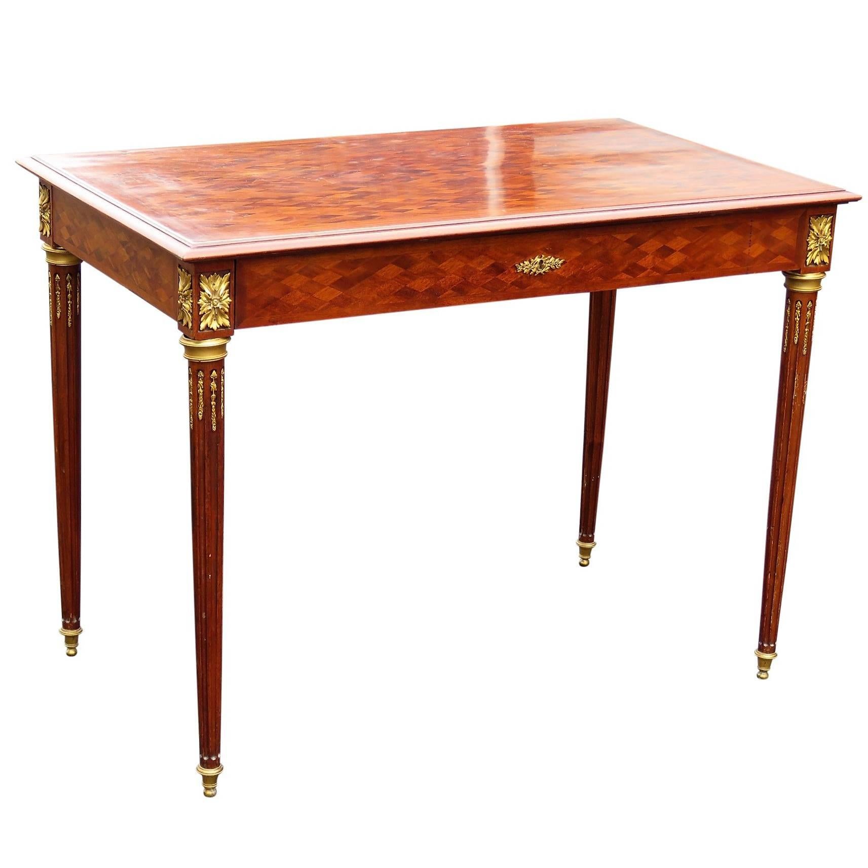 Bronze Mounted Louis XVI Walnut Marquetry Inlaid Ladies Writing Table Desk