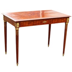 Vintage Bronze Mounted Louis XVI Walnut Marquetry Inlaid Ladies Writing Table Desk