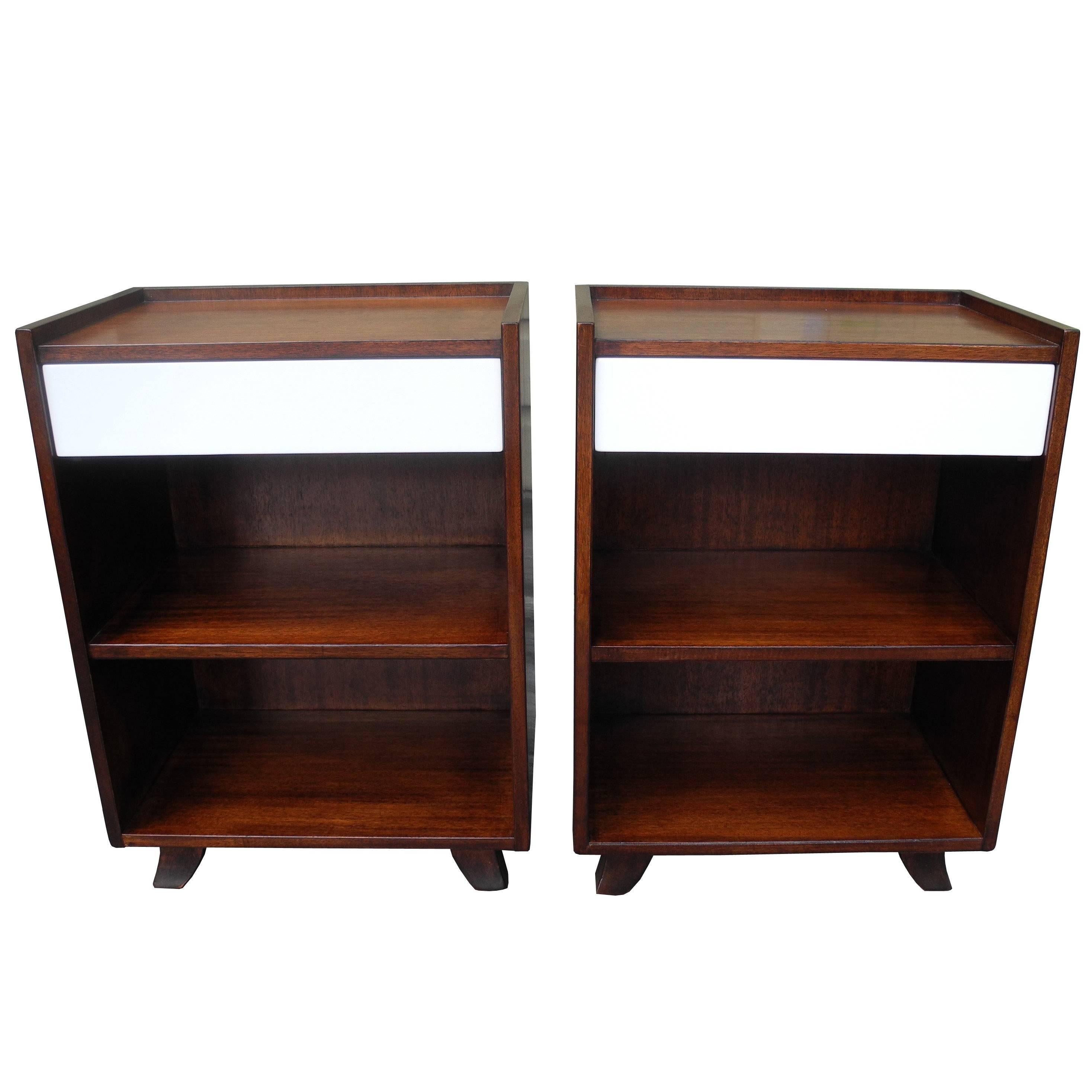 Pair of Modern Mahogany Nightstands by Gilbert Rohde For Sale