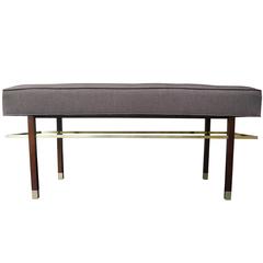 Modern Upholstered Mahogany and Brass Bench by Harvey Probber 12