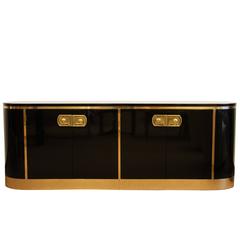 Mid-Century Modern Mastercraft Black Lacquer and Brass Console Credenza, 1970s