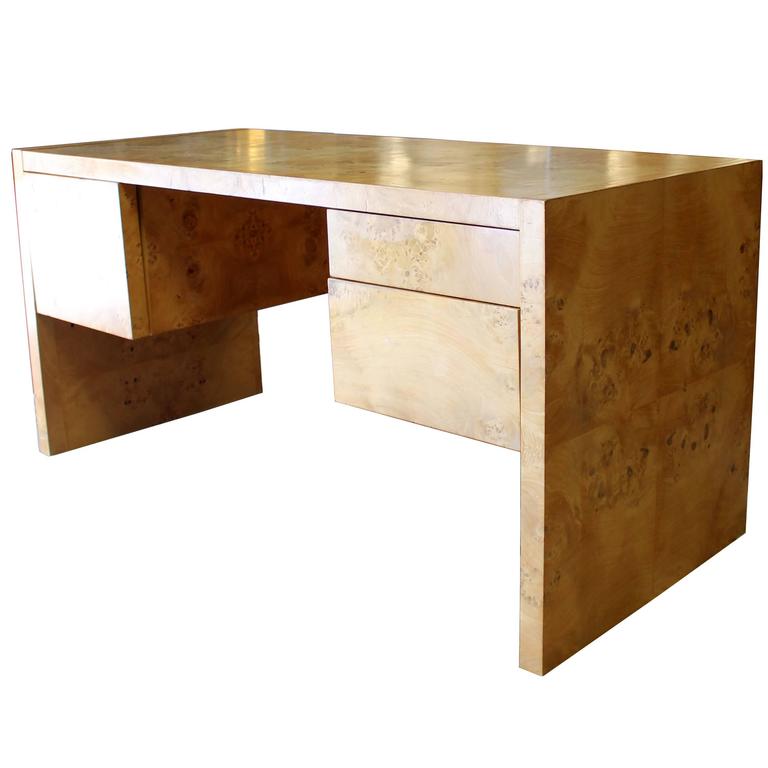 Mid-Century Modern Milo Baughman Attributed Burl Wood Desk ...