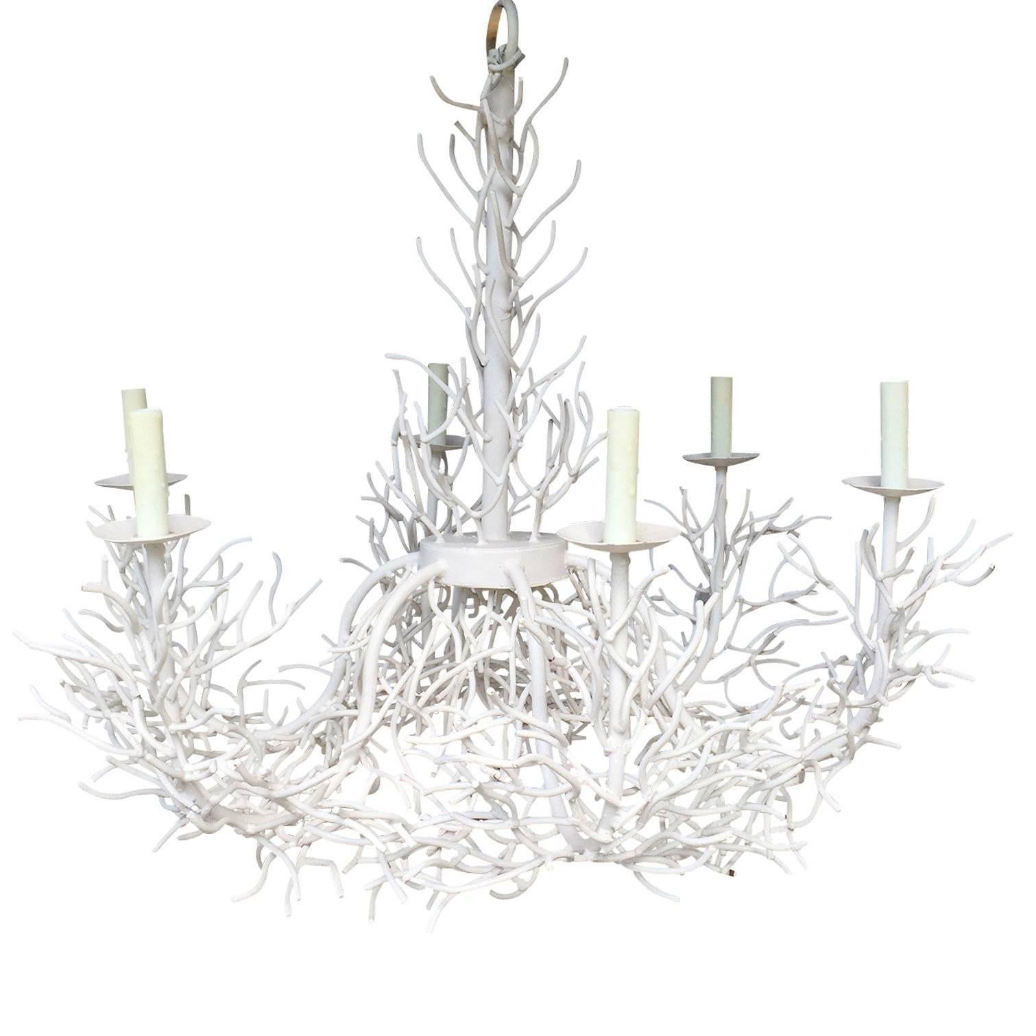 Large White Iron Coral Chandelier, circa 1970
