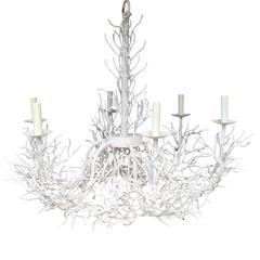 Large White Iron Coral Chandelier, circa 1970