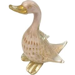 Figurine de canard rose clair en verre de Murano