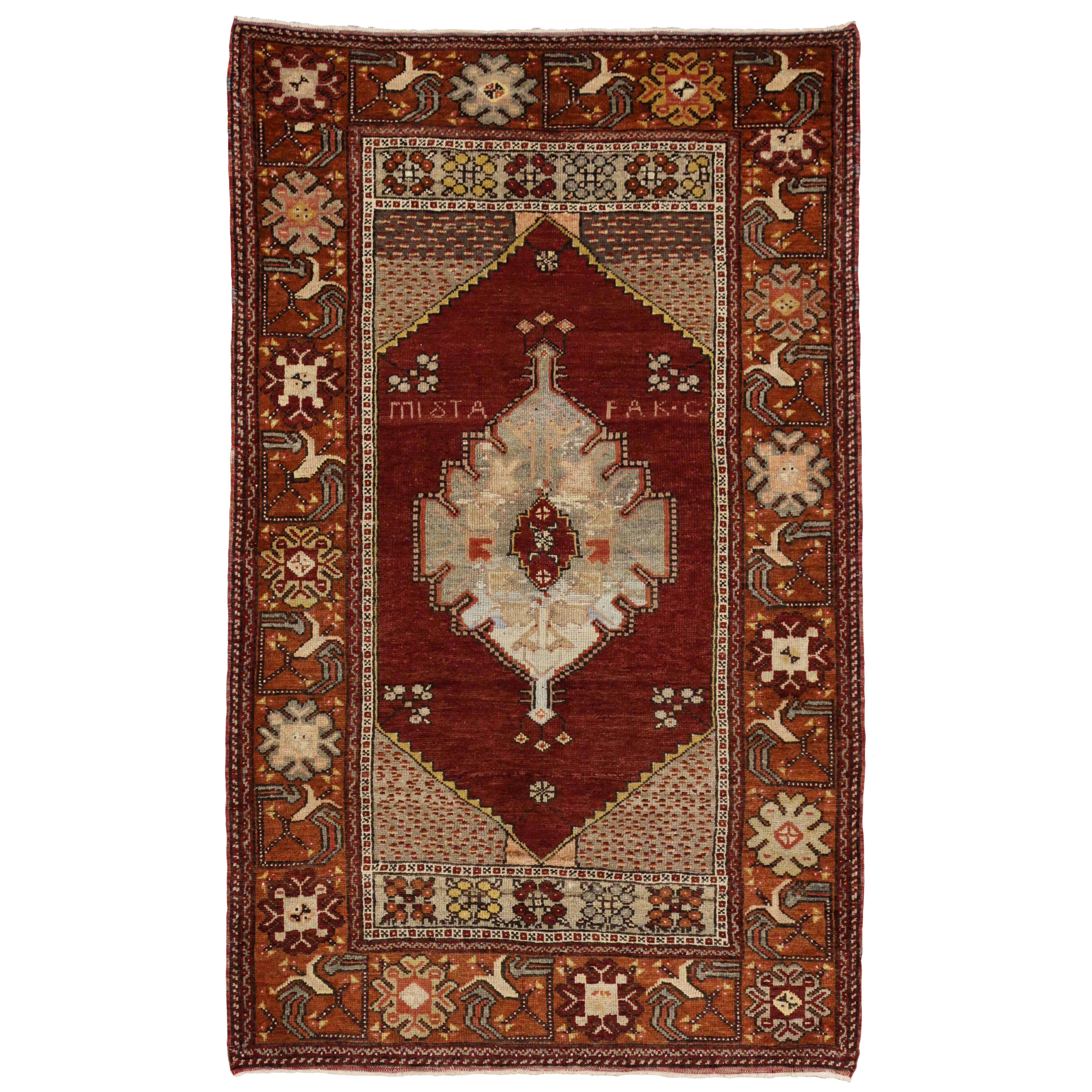 Tapis turc vintage d'Oushak avec style traditionnel moderne