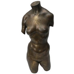 Used Bronze Nude Female Torso Sculpture 