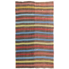 Retro Turkish Kilim Rug with Colorful Bayadere Stripes with Modern Cabin Style