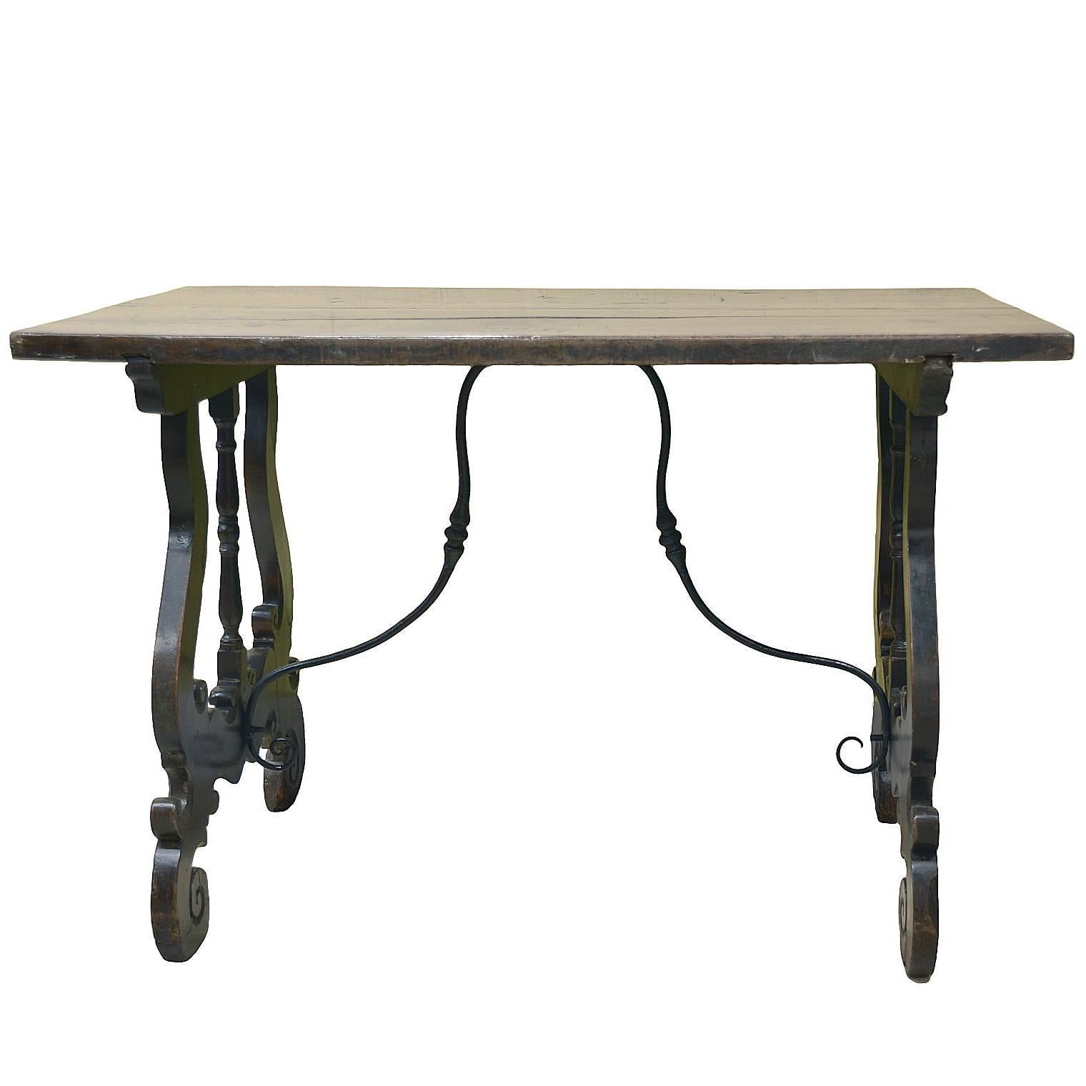 18th Century Spanish Walnut Dining Table with Iron Supports