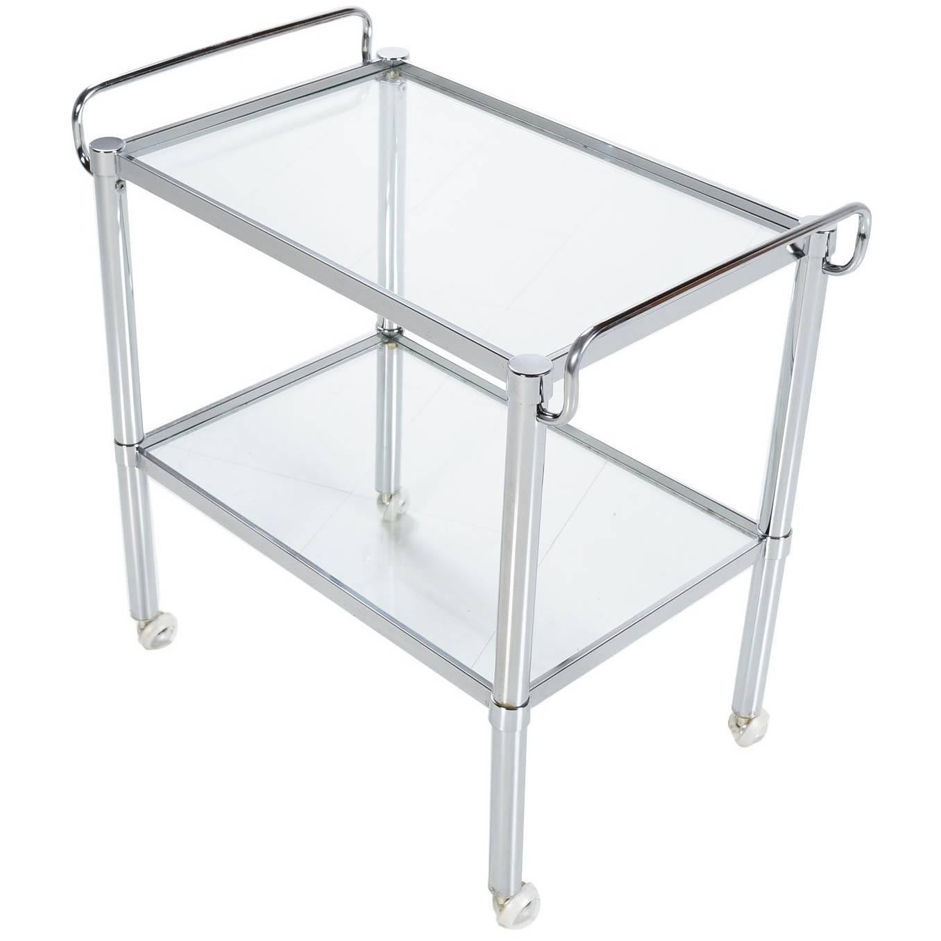 Mid-Century Modern Milo Baughman Style Chrome and Glass Bar Cart, 1960s