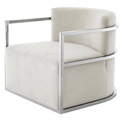 Arkan Chrome Armchair with Ecru Velvet and Chrome Finish 3