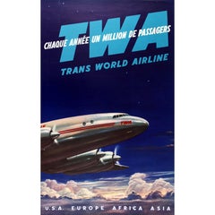 Original Retro TWA Trans World Airline Travel Poster - USA Europe Africa Asia