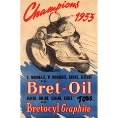 Affiche vintage originale de course à l'huile de bœuf - Championnats de moto 1953