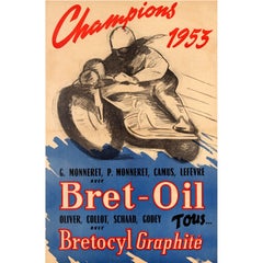 Original Vintage Bret Oil Motor Racing Sport Poster - Motorcycle Champions 1953