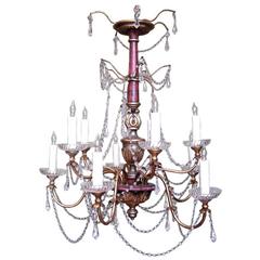 20th Century Italian Genoese Faux Painted Giltwood, Tole and Crystal Chandelier 6