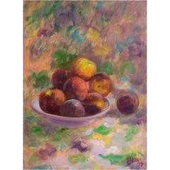 "Still Life with Peaches", Original Oil on Canvas, Impressionist Painting, 2017 3