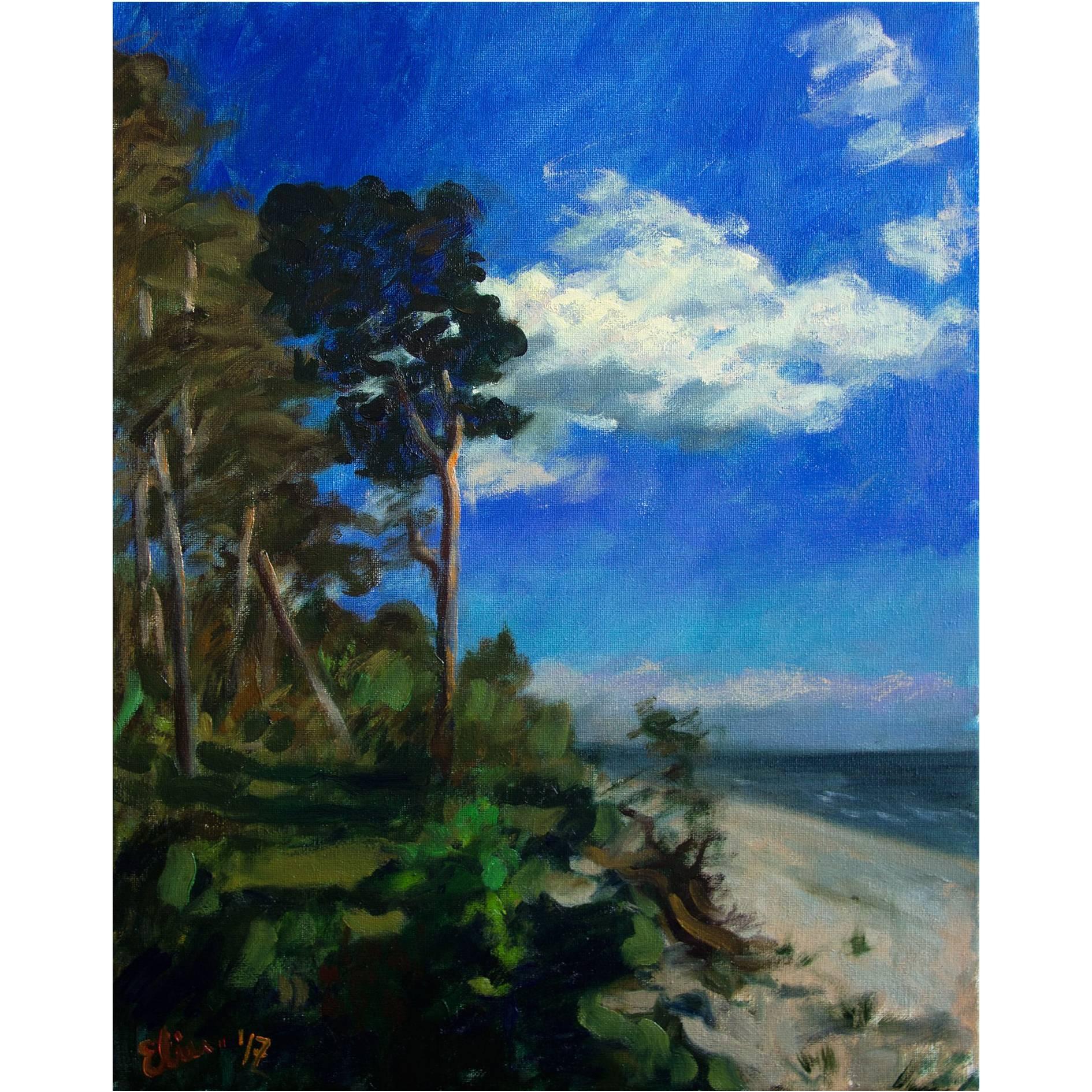 "Baltic Sea Coast" Original Oil on Canvas, Impressionist Seascape Painting