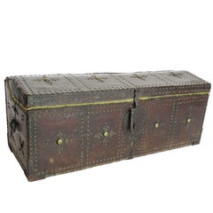 18th Century Spanish Leather Mounted Coffer Trunk