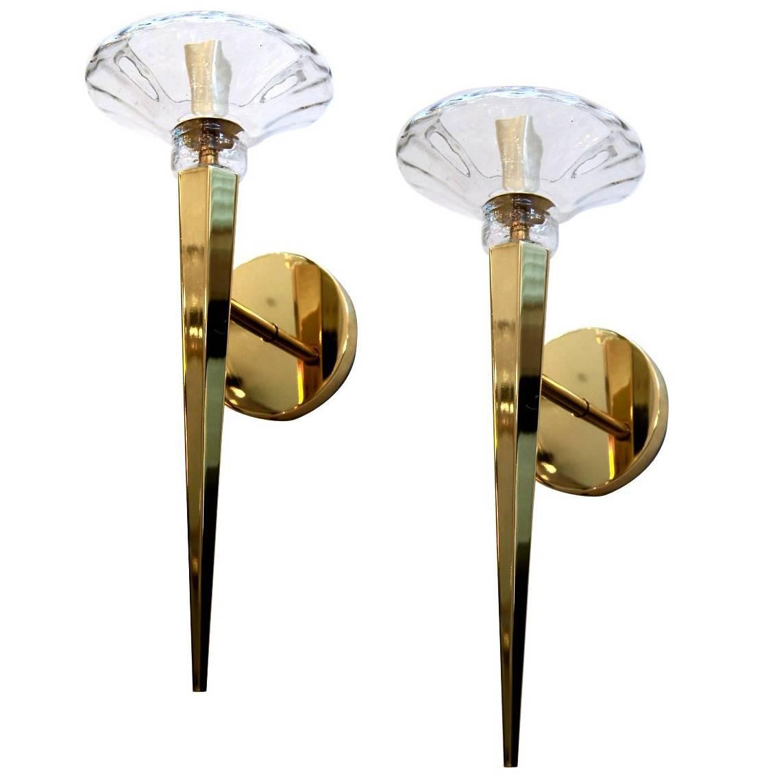 Pair of Moderne Torch Sconces