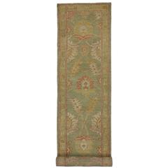 Contemporary Turkish Oushak Runner with Modern Style, Green Oushak Runner