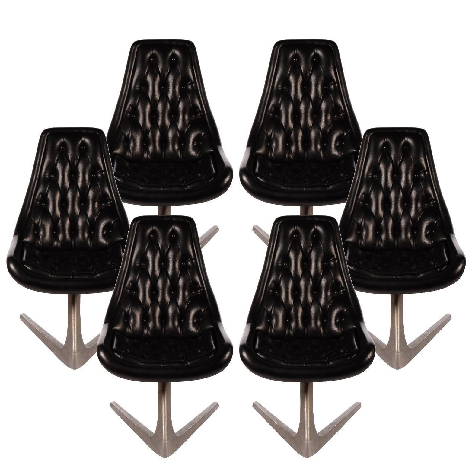Six Chromcraft Sculpta Chair, Star Trek Chair in Black with Aluminum V-Base For Sale