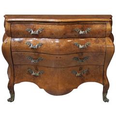 Large-Scaled Italian Rococo Style Olive Wood Bombe-Form Four-Drawer Chest