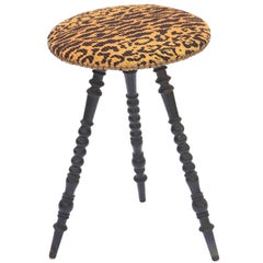 Victorian Turned Leg Tripod Table with Upholstered Round Top in Leopard
