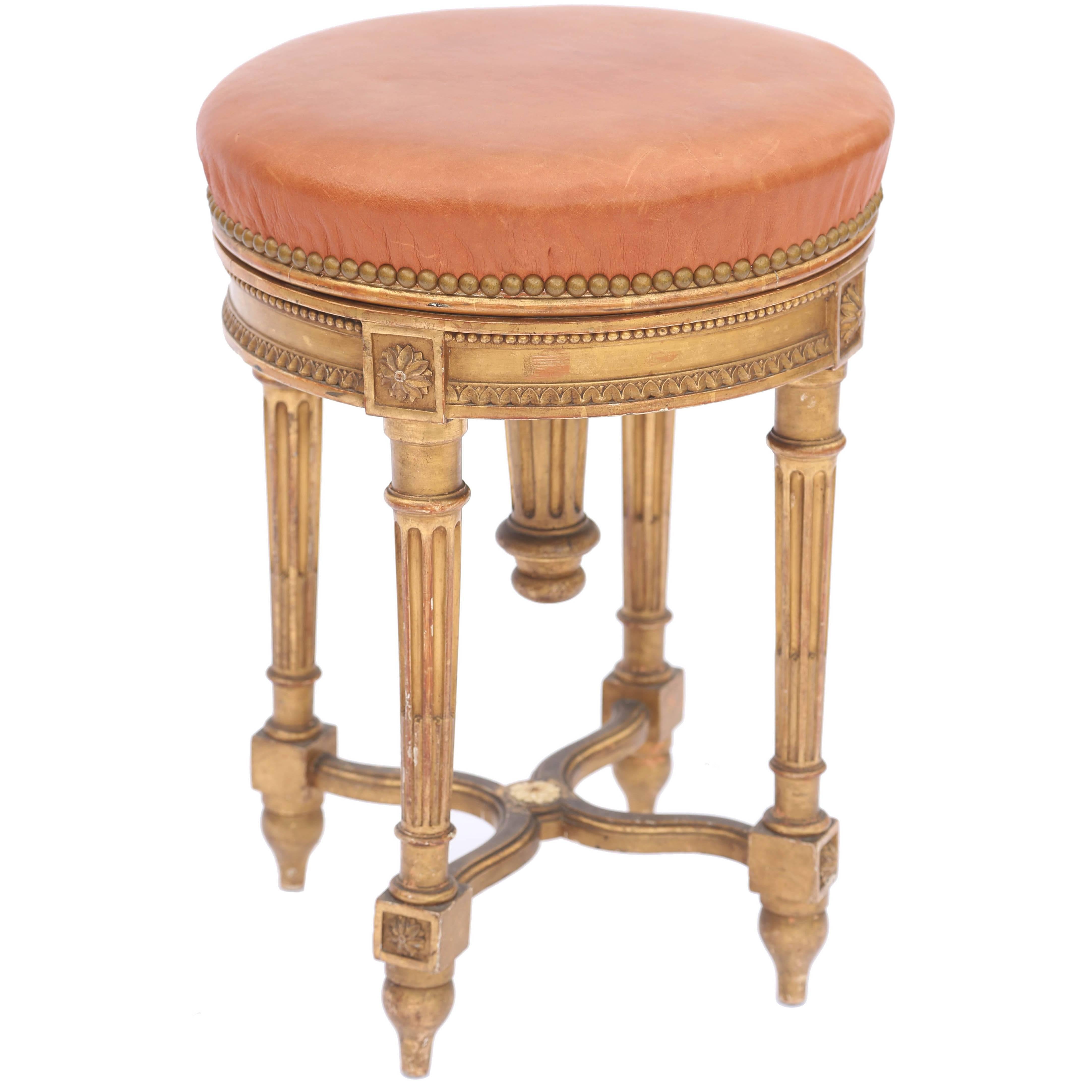 Giltwood Louis XVI Piano Stool with Leather Seat For Sale