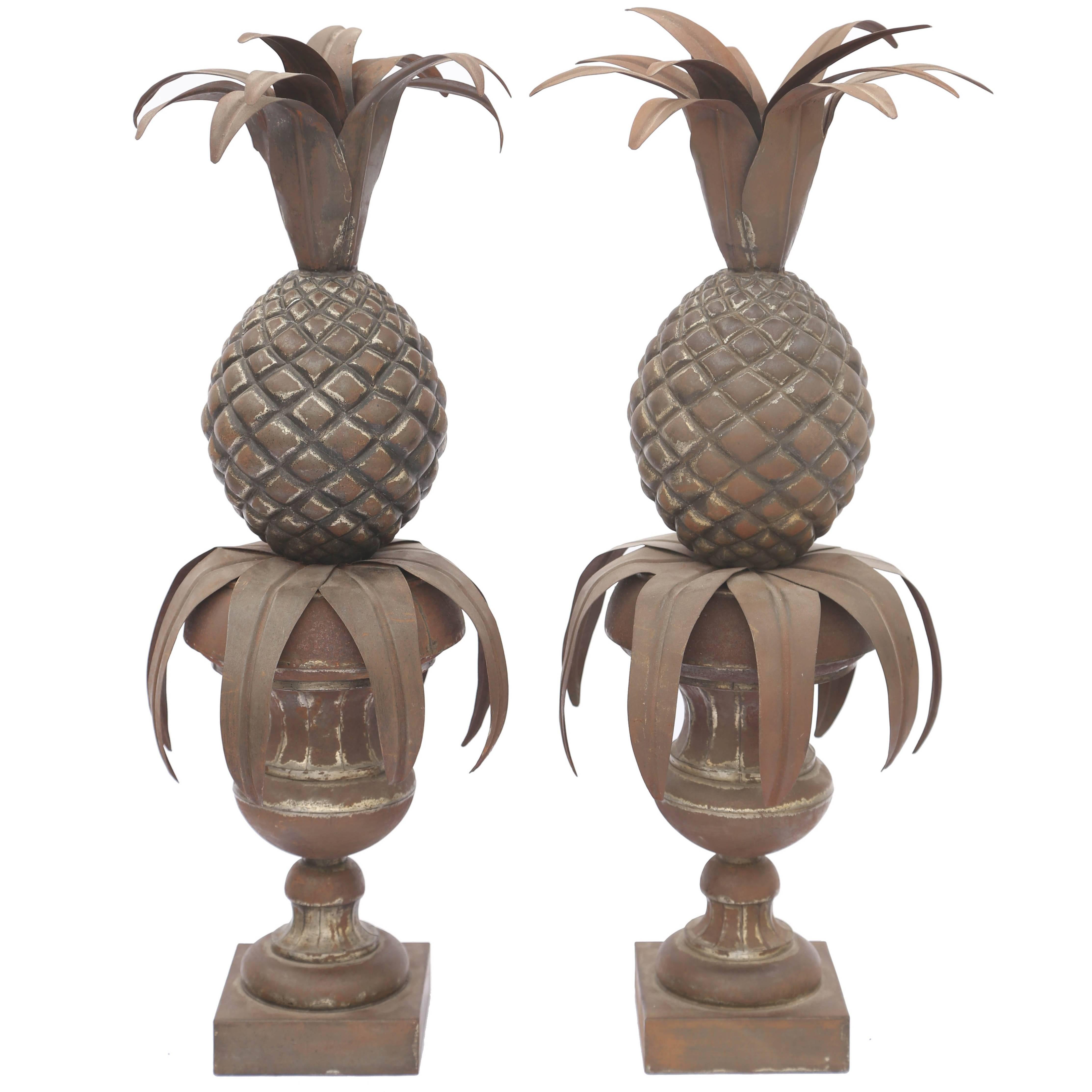 Pair of Tole Pineapples in Urns