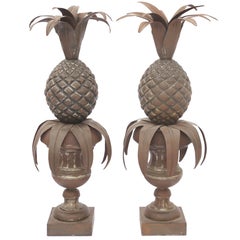 Pair of Tole Pineapples in Urns