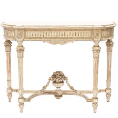 19th Century Louis XVI Demilune Console Table with White Marble Top