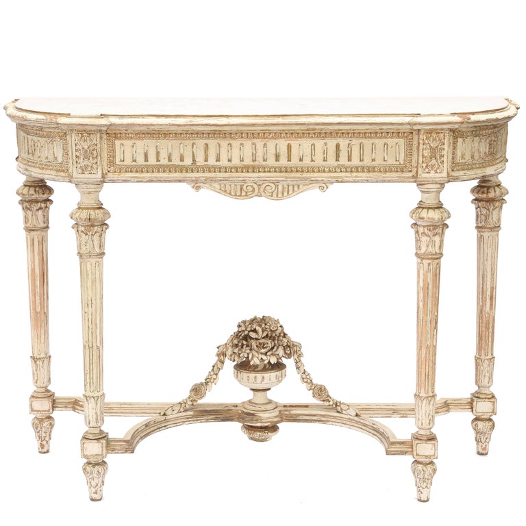 19th Century Louis Xvi Demilune Console Table With White Marble Top 19th Century Louis Xvi Demilune Console Table With White Marble Top For