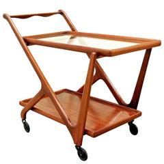Cesare Lacca Elegant Rolling Cart with Glass Top, 1970s 2