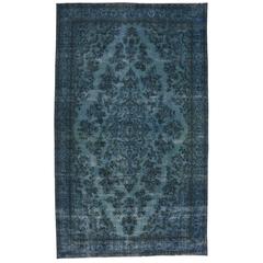 Overdyed Blue Persian Rug with Modern Industrial Style, Gallery Rug