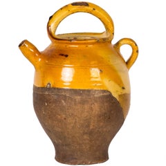 Late 19th Century Glazed Yellow Pot with Handle from France