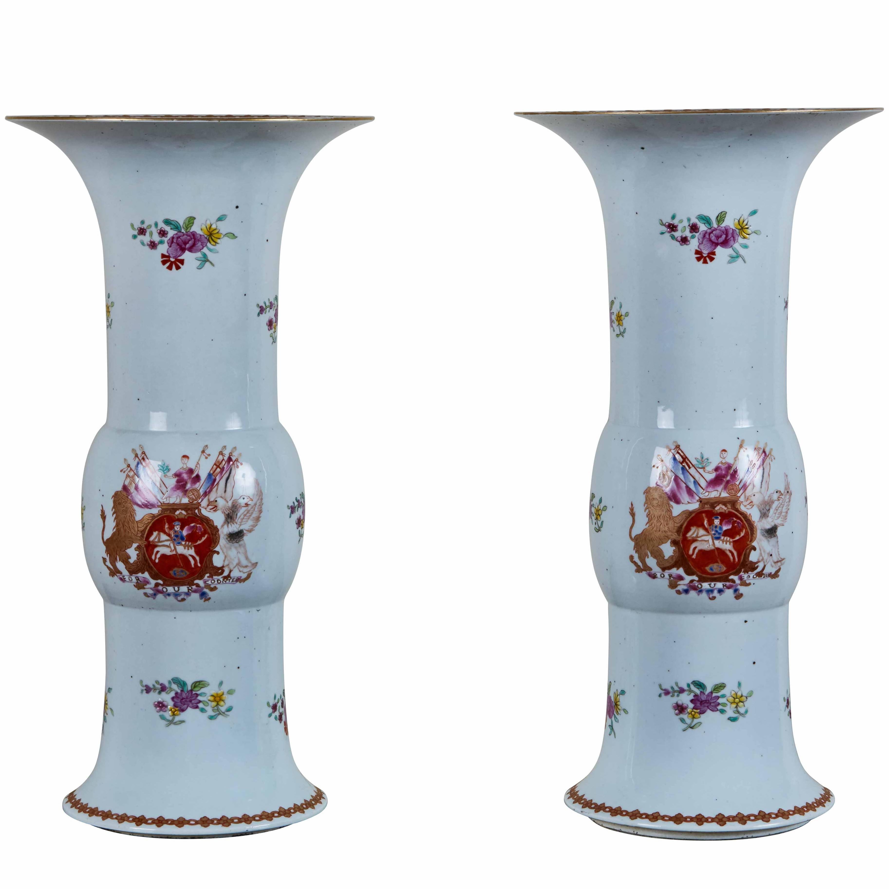 Grand Pair of, circa 1915 Armorial Vases for the U.K. Market For Sale