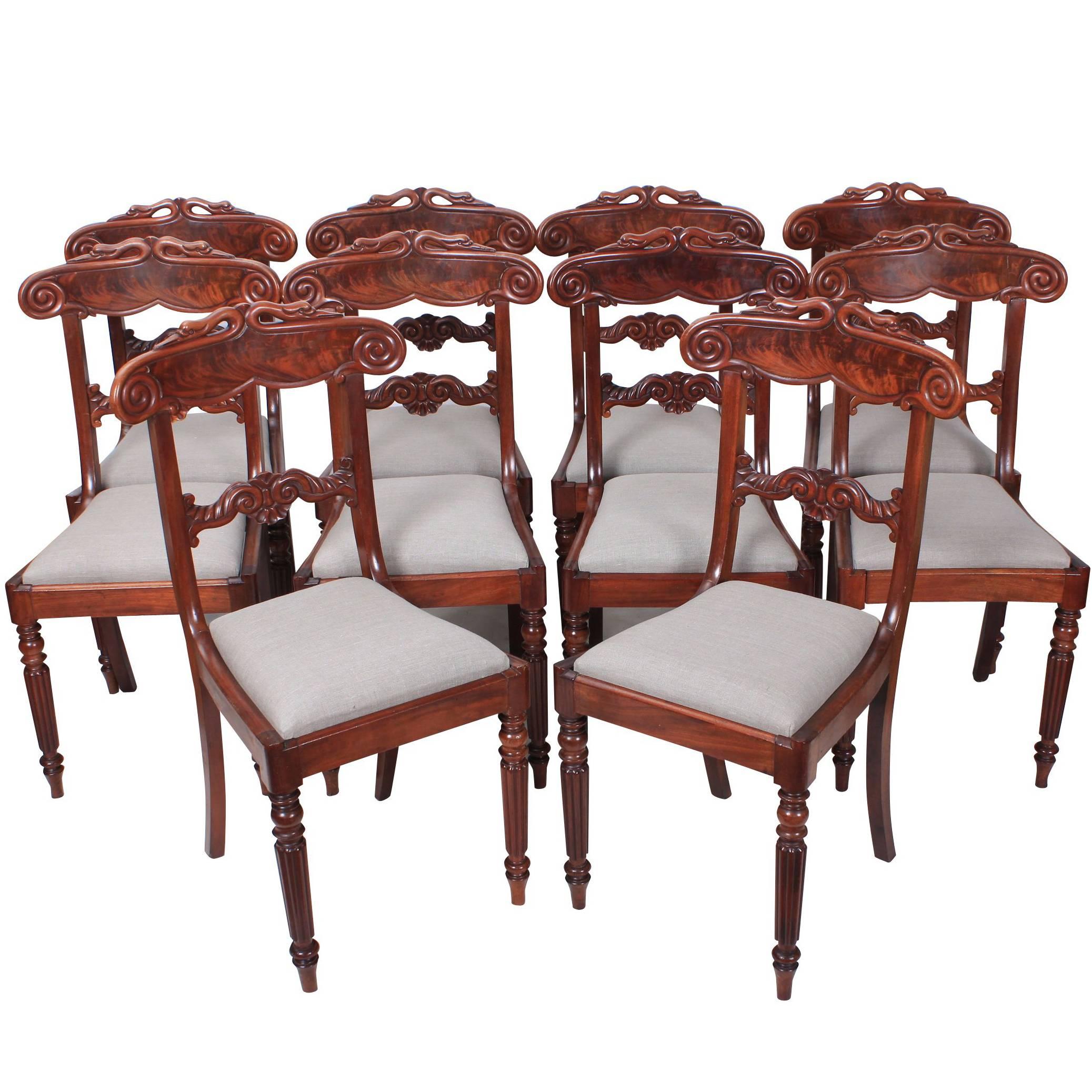 Set of Ten Mahogany Bar Back Dining Chairs For Sale