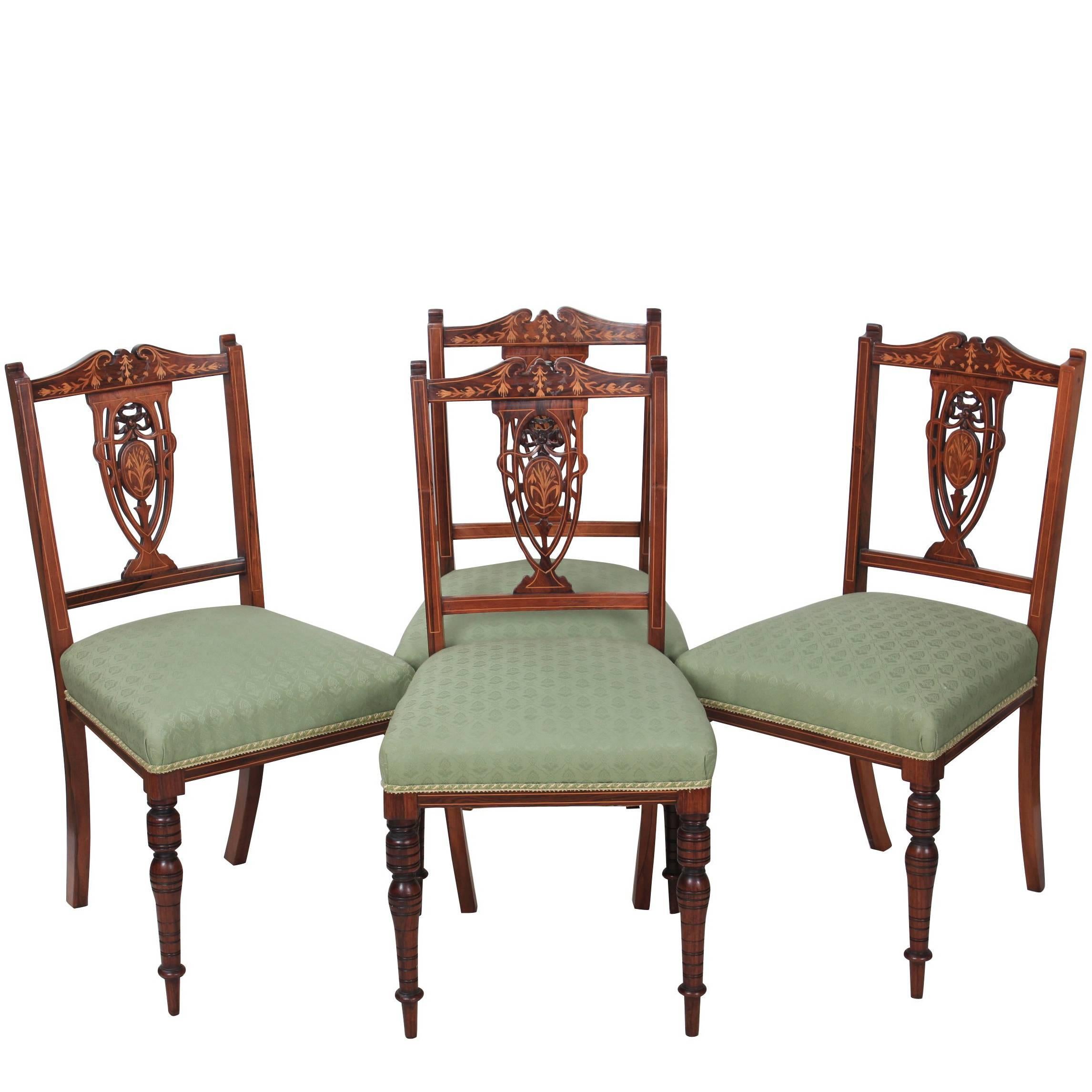 Set of Four Marquetry Inlaid Rosewood Dining Chairs For Sale