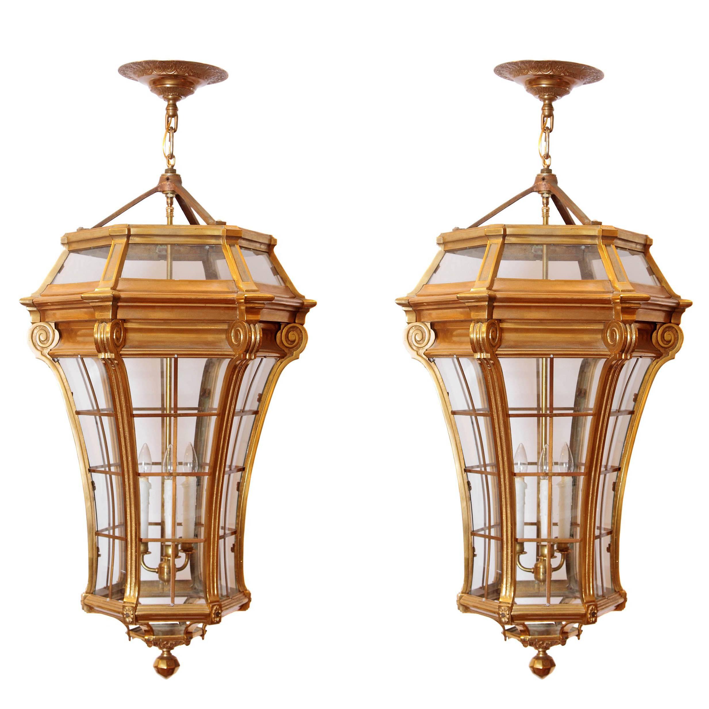 Large Pair of Louis XIV Style Gilded Bronze Lanterns
