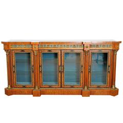 Antique English Burled Walnut Credenza or Display Cabinet