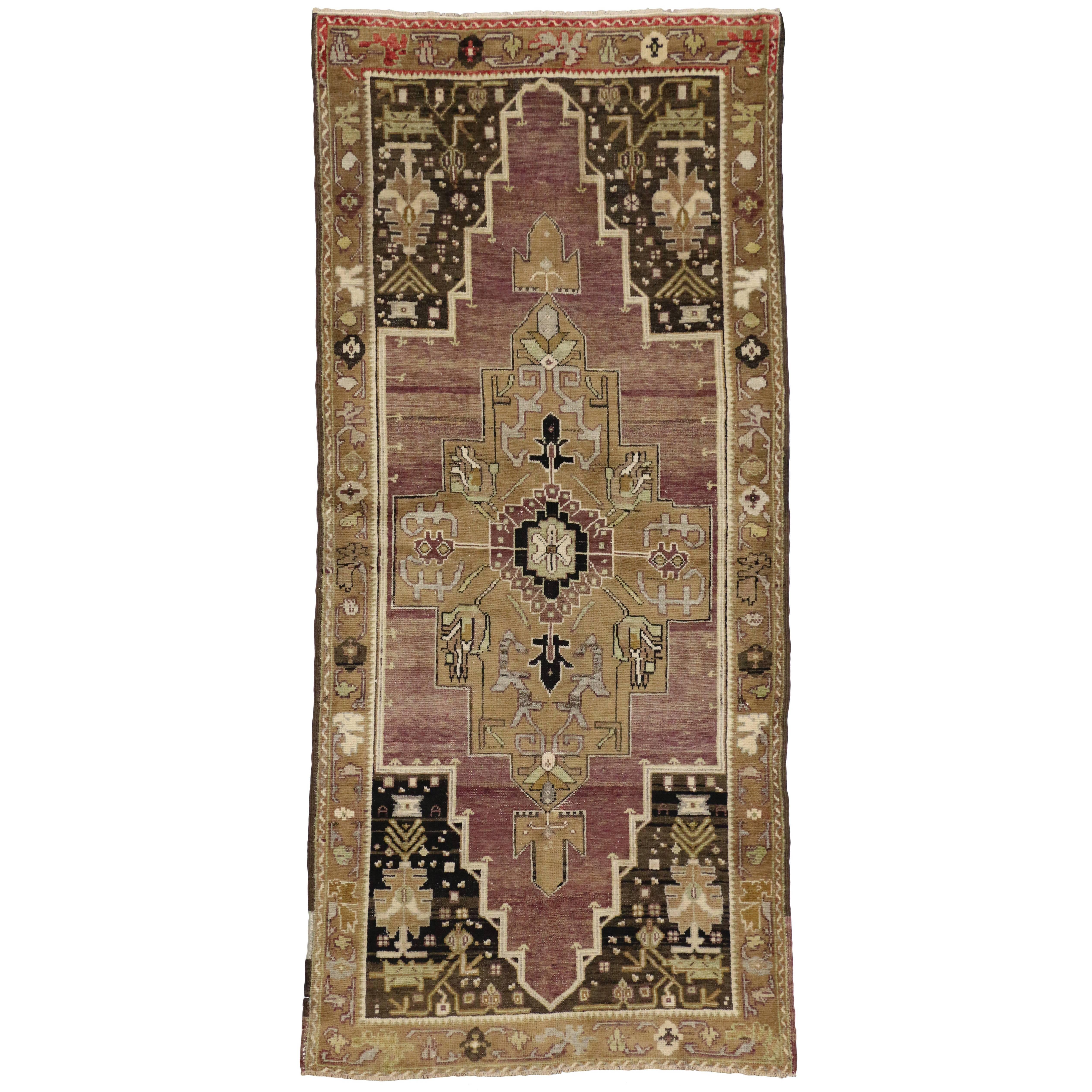 Antique Turkish Oushak Runner with Modern Tribal Style For Sale