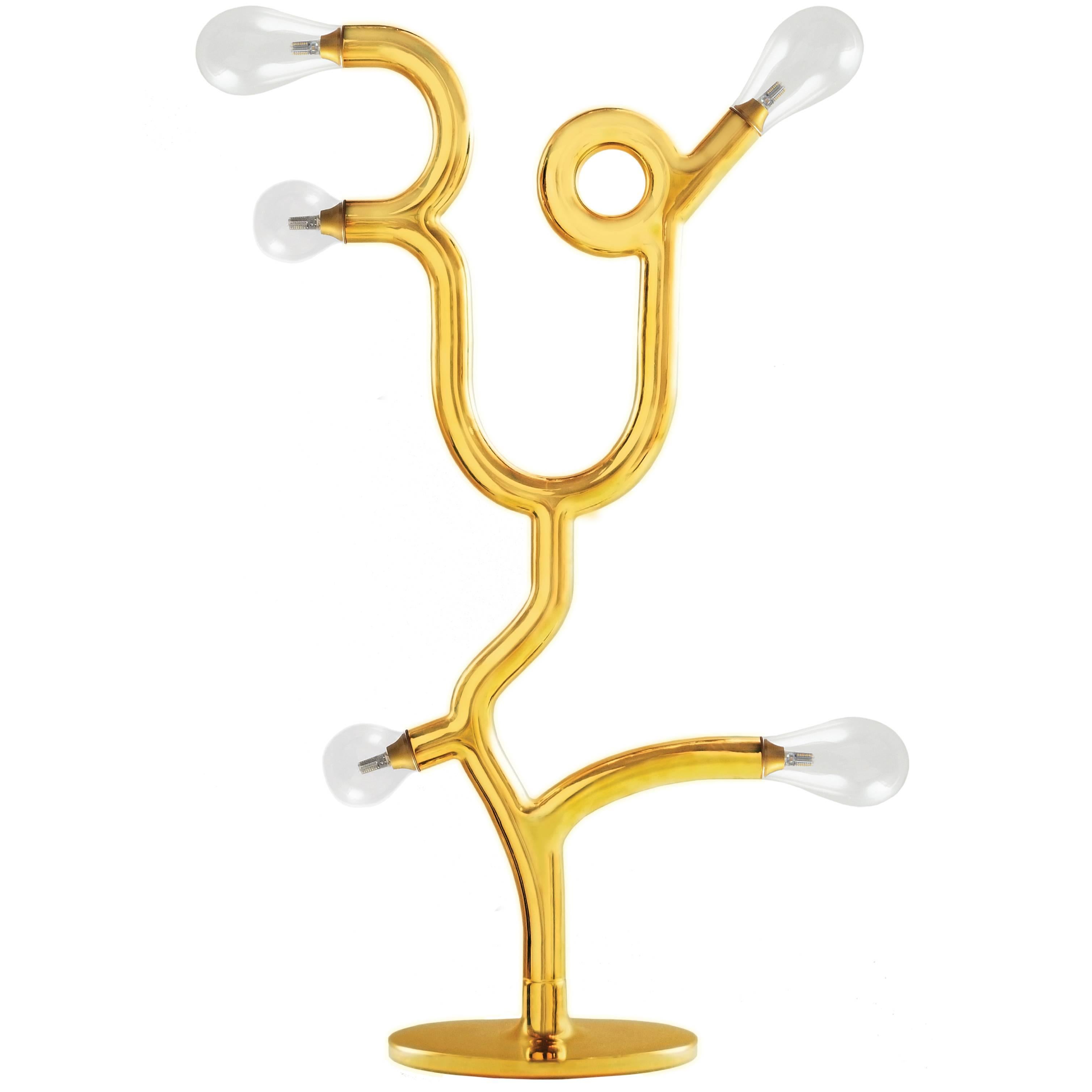 Five Bulb Floor Lamp in Ceramic with 24-karat gold finish and Handblown glass For Sale