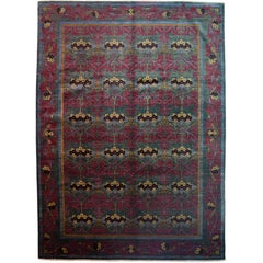 One-of-a-Kind Patterned & Floral Wool Hand-Knotted Area Rug, Teal, 10 x 13' 10