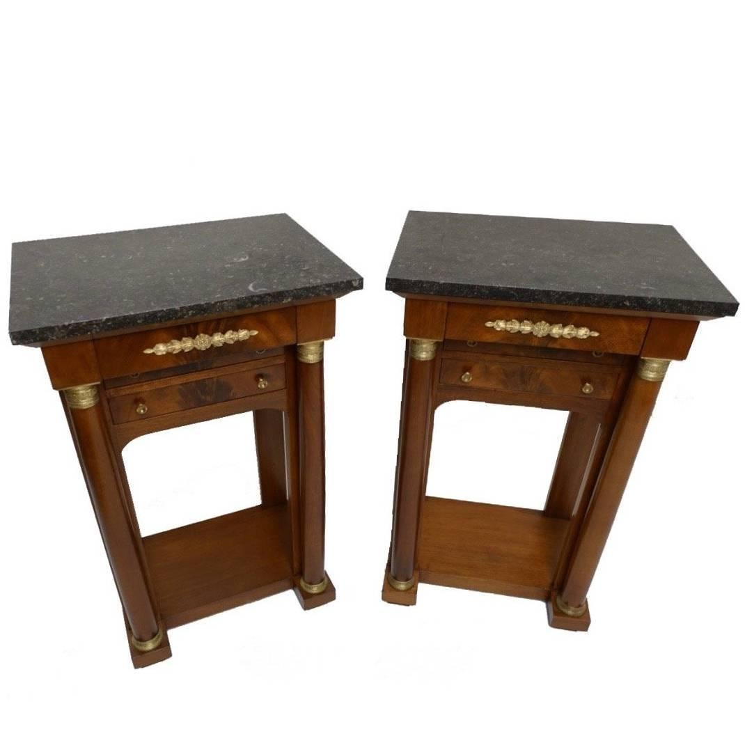 Pair of French Empire Style Mahogany Bedside Tables