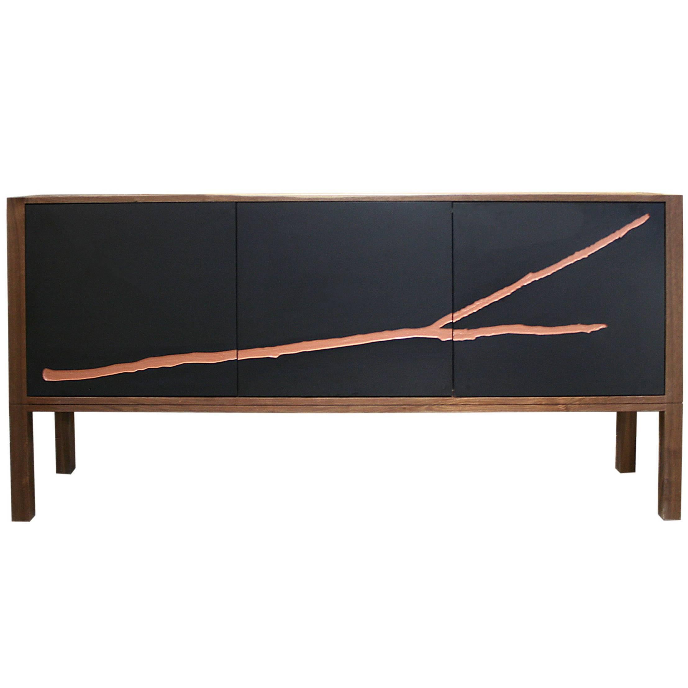 Shimna Neosho Walnut Credenza with Engraved Branch Art For Sale