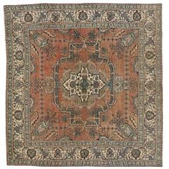 Vintage Persian Tabriz Rug with Traditional Style in Light Colors, Square Rug 8