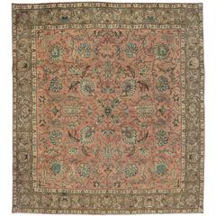 Vintage Persian Tabriz Rug with Traditional Style in Light Colors, Square Rug