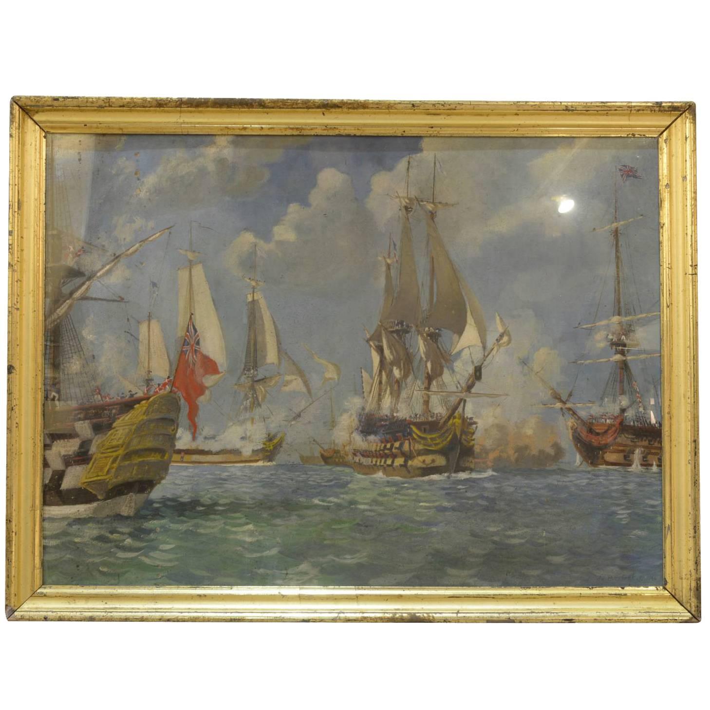 Oil Painting Depicting the Battle of Trafalgar For Sale