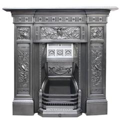 Large Ornate 19th Century Victorian Cast Iron Fireplace